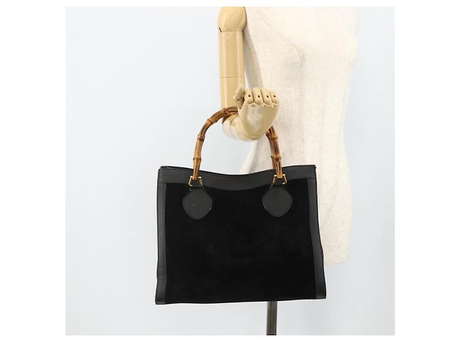 Borsa a mano GUCCI Bamboo in scamosciato nero e oro 002 0260 Auth ep14476 D'oro - vista 24