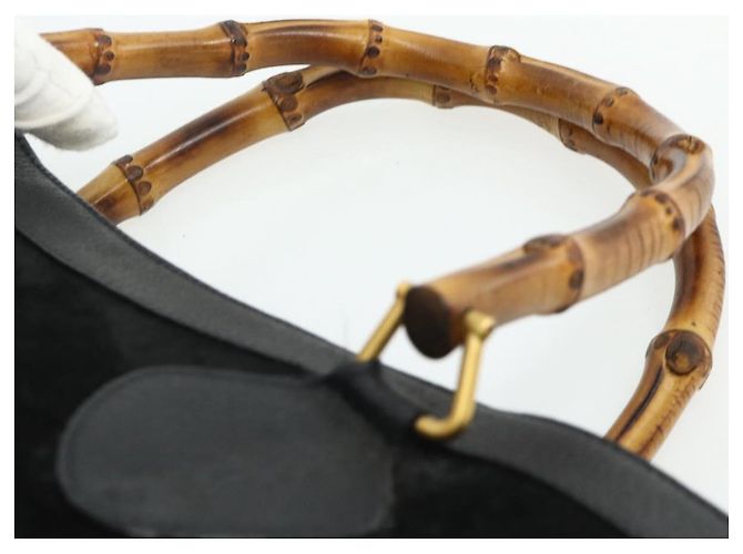 Borsa a mano GUCCI Bamboo in scamosciato nero e oro 002 0260 Auth ep14476 D'oro - vista 8