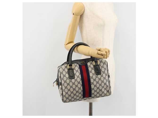 Borsa GUCCI GG Supreme Sherry Line PVC Blu Navy Oro 010 378 Auth ep14524 D'oro - vista 24