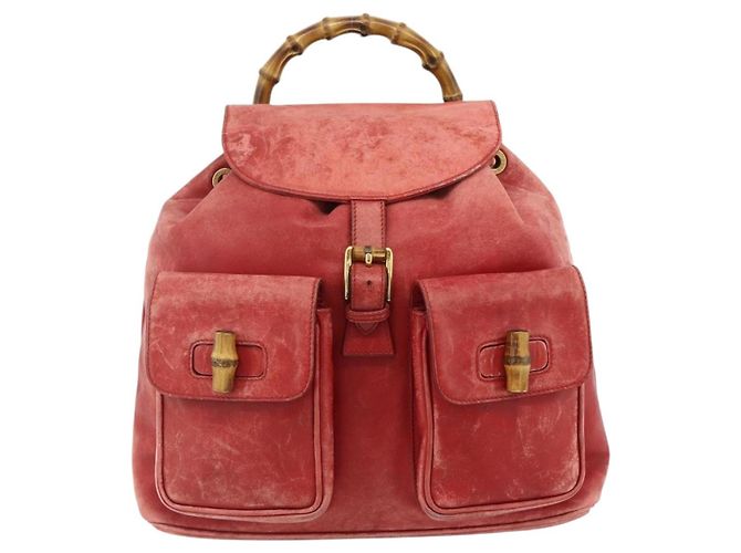 Zaino GUCCI Bamboo in pelle rosso oro 000 2023 0016 Auth 179624 - vista 13
