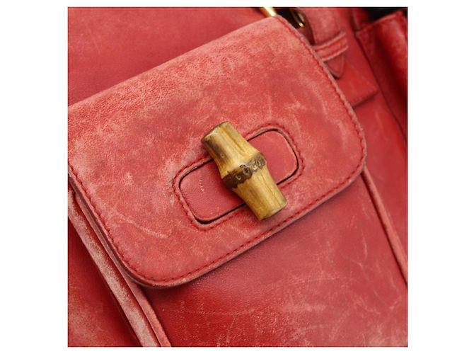 Zaino GUCCI Bamboo in pelle rosso oro 000 2023 0016 Auth 179624 - vista 18