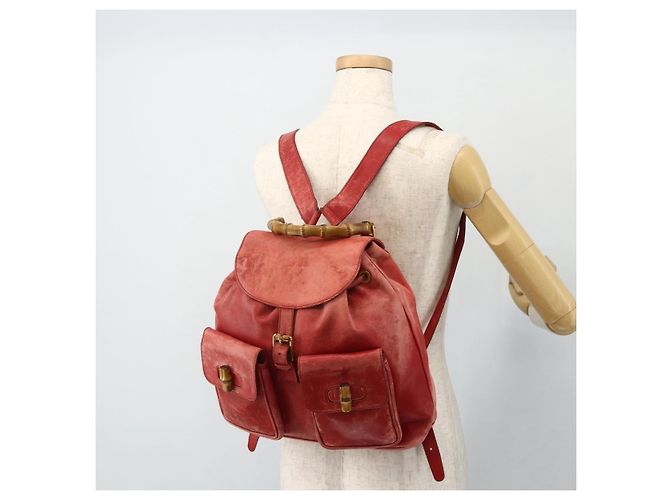 Zaino GUCCI Bamboo in pelle rosso oro 000 2023 0016 Auth 179624 - vista 26