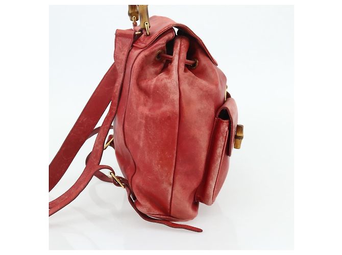 Zaino GUCCI Bamboo in pelle rosso oro 000 2023 0016 Auth 179624 - vista 3