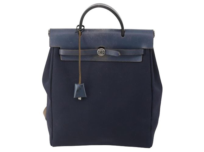 Hermès HERMES Her Line Herbag Ad Backpack Canvas Navy Silver Auth ep14037 Argento Blu navy - vista 13