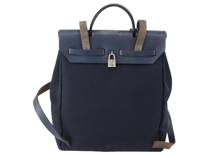 Hermès HERMES Her Line Herbag Ad Backpack Canvas Navy Silver Auth ep14037 Argento Blu navy - vista 2