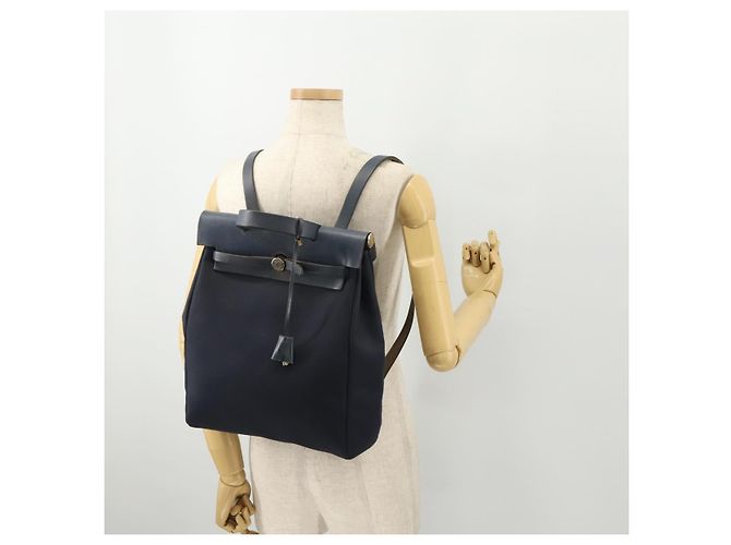 Hermès HERMES Her Line Herbag Ad Backpack Canvas Navy Silver Auth ep14037 Argento Blu navy - vista 28
