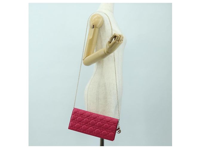 Borsa a tracolla Christian Dior Lady Dior Chain in pelle rosa oro Auth bs35063SAM D'oro - vista 17