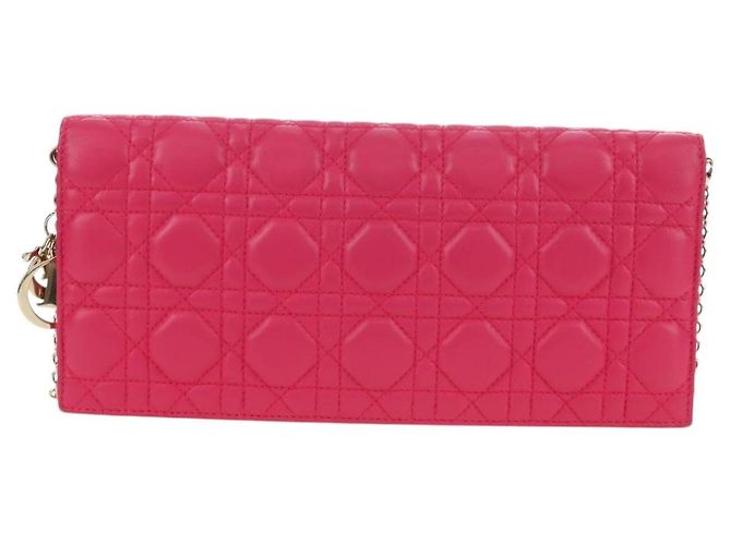 Borsa a tracolla Christian Dior Lady Dior Chain in pelle rosa oro Auth bs35063SAM D'oro - vista 2