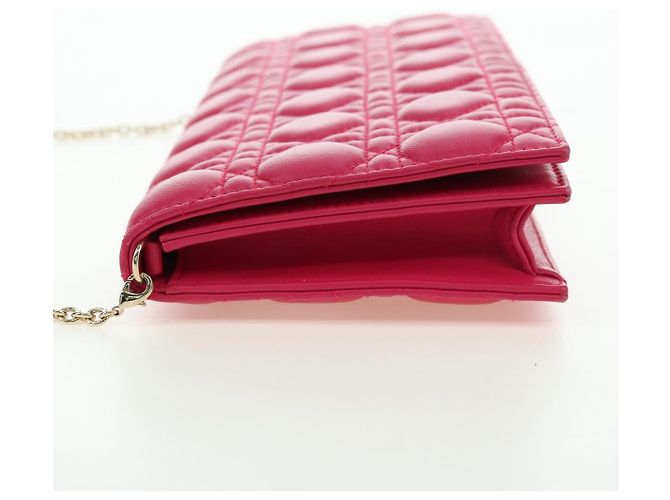 Borsa a tracolla Christian Dior Lady Dior Chain in pelle rosa oro Auth bs35063SAM D'oro - vista 3