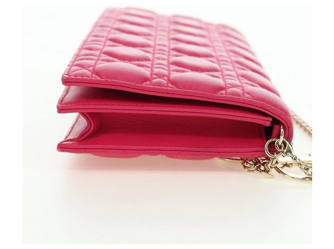 Borsa a tracolla Christian Dior Lady Dior Chain in pelle rosa oro Auth bs35063SAM D'oro - vista 4