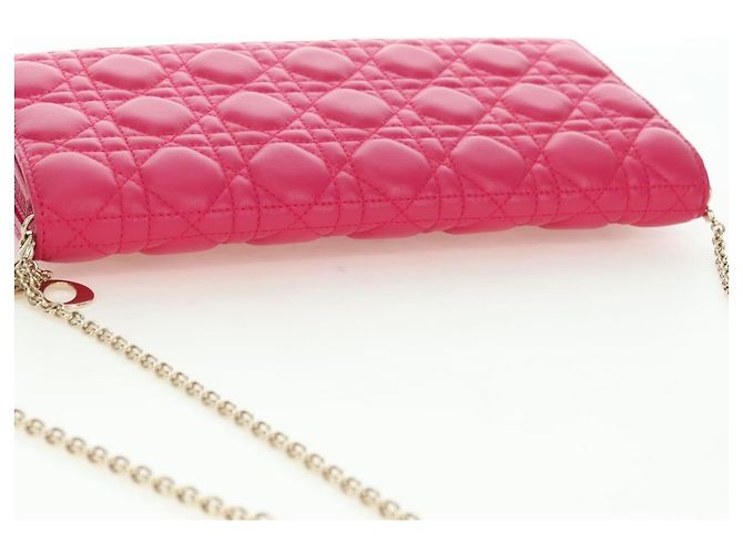 Borsa a tracolla Christian Dior Lady Dior Chain in pelle rosa oro Auth bs35063SAM D'oro - vista 5