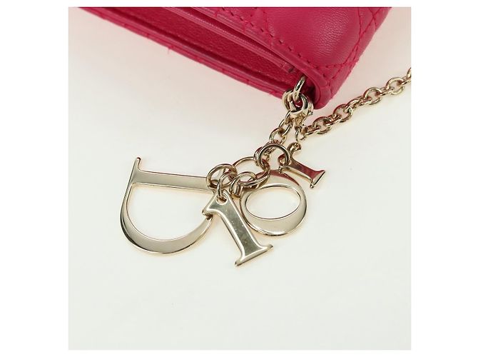 Borsa a tracolla Christian Dior Lady Dior Chain in pelle rosa oro Auth bs35063SAM D'oro - vista 8