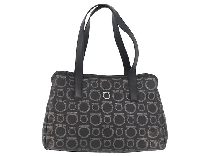 Borsa Salvatore Ferragamo Gancini in PVC e pelle nera argento Auth BA12524 Nero - vista 13