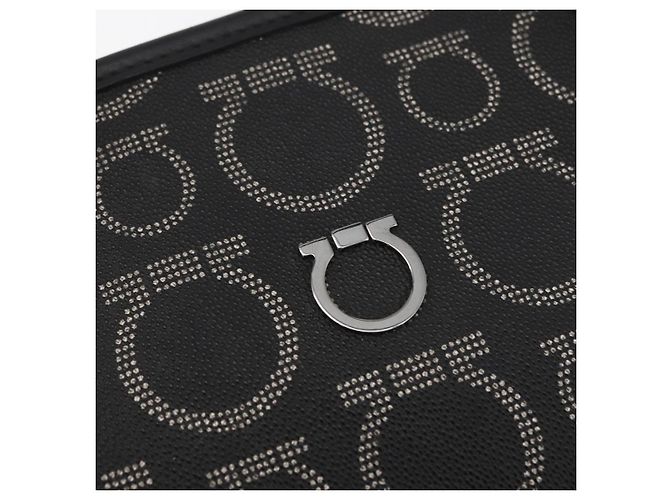 Borsa Salvatore Ferragamo Gancini in PVC e pelle nera argento Auth BA12524 Nero - vista 18