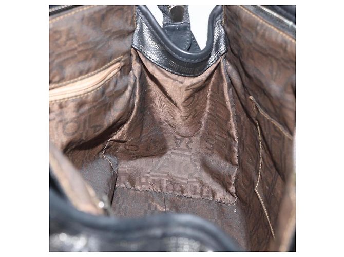 Borsa Salvatore Ferragamo Gancini in PVC e pelle nera argento Auth BA12524 Nero - vista 20