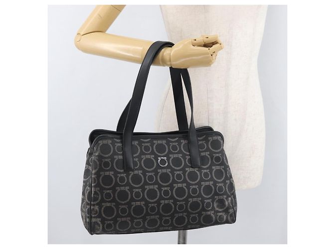 Borsa Salvatore Ferragamo Gancini in PVC e pelle nera argento Auth BA12524 Nero - vista 24