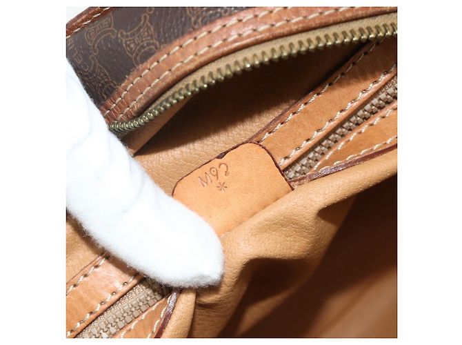 Céline Borsa CELINE Macadam Canvas PVC Pelle Marrone Oro Auth ka4353 D'oro - vista 12