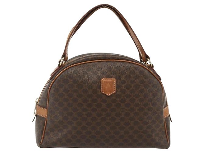 Céline Borsa CELINE Macadam Canvas PVC Pelle Marrone Oro Auth ka4353 D'oro - vista 13