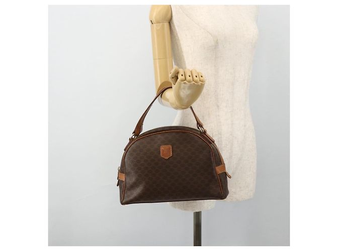 Céline Borsa CELINE Macadam Canvas PVC Pelle Marrone Oro Auth ka4353 D'oro - vista 22
