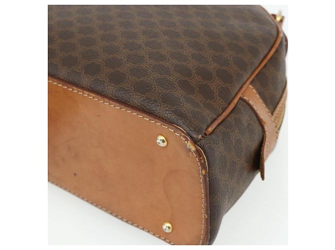 Céline Borsa CELINE Macadam Canvas PVC Pelle Marrone Oro Auth ka4353 D'oro - vista 9