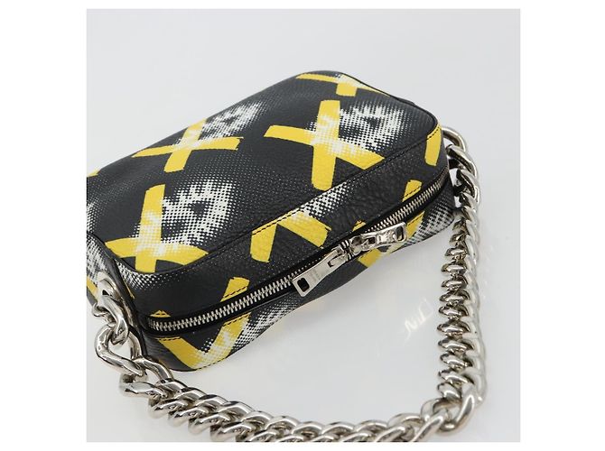 Borsa a Spalla con Catena PRADA in Pelle Nera Gialla Auth ka4328M Nero Giallo - vista 6