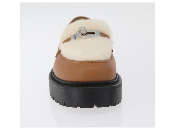Hermès HERMES Kelly Cintura Mocassini Scarpe Pelle Marrone Argento Auth BA12632V - vista 11