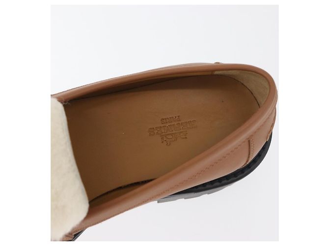 Hermès HERMES Kelly Cintura Mocassini Scarpe Pelle Marrone Argento Auth BA12632V - vista 14