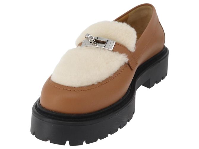 Hermès HERMES Kelly Cintura Mocassini Scarpe Pelle Marrone Argento Auth BA12632V - vista 2