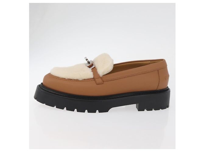 Hermès HERMES Kelly Cintura Mocassini Scarpe Pelle Marrone Argento Auth BA12632V - vista 23