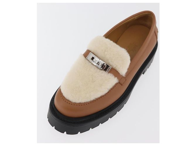 Hermès HERMES Kelly Cintura Mocassini Scarpe Pelle Marrone Argento Auth BA12632V - vista 24