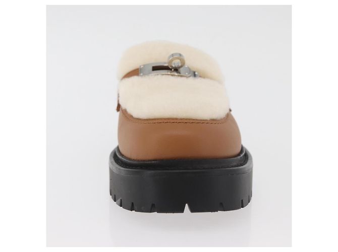 Hermès HERMES Kelly Cintura Mocassini Scarpe Pelle Marrone Argento Auth BA12632V - vista 29