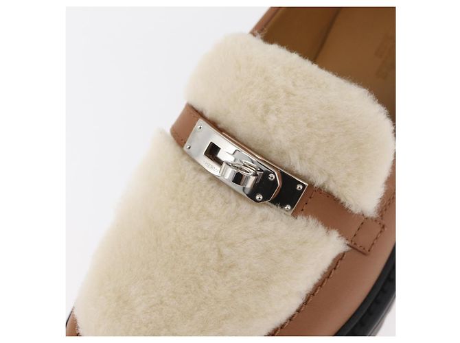 Hermès HERMES Kelly Cintura Mocassini Scarpe Pelle Marrone Argento Auth BA12632V - vista 31