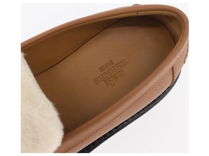 Hermès HERMES Kelly Cintura Mocassini Scarpe Pelle Marrone Argento Auth BA12632V - vista 32