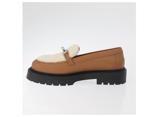 Hermès HERMES Kelly Cintura Mocassini Scarpe Pelle Marrone Argento Auth BA12632V - vista 5