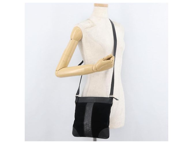 Borsa GUCCI GG Canvas Guccissima in pelle e scamosciato Outlet Nero 272396 Auth ep14504A - vista 22