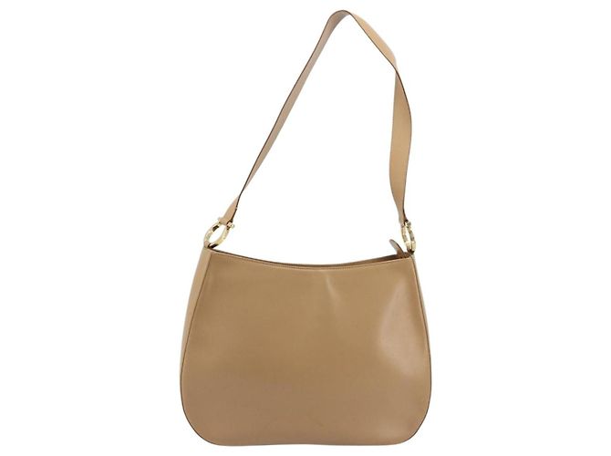 Borsa a Spalla Salvatore Ferragamo Gancini in Pelle Beige Oro Auth hk3706 - vista 13