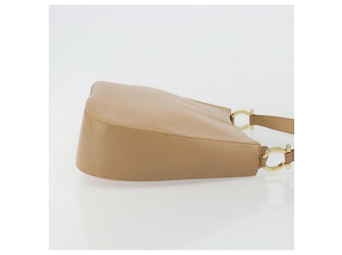 Borsa a Spalla Salvatore Ferragamo Gancini in Pelle Beige Oro Auth hk3706 - vista 3