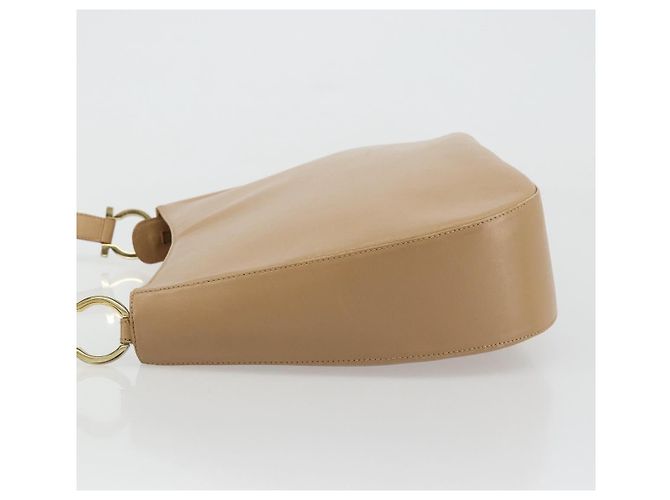Borsa a Spalla Salvatore Ferragamo Gancini in Pelle Beige Oro Auth hk3706 - vista 4