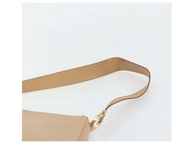 Borsa a Spalla Salvatore Ferragamo Gancini in Pelle Beige Oro Auth hk3706 - vista 8