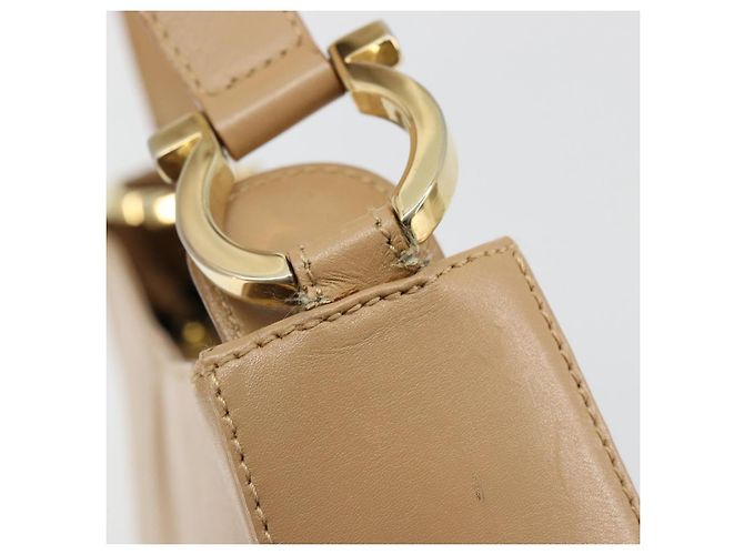 Borsa a Spalla Salvatore Ferragamo Gancini in Pelle Beige Oro Auth hk3706 - vista 9