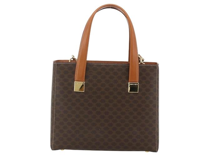 Céline Borsa CELINE Macadam Canvas PVC Pelle 2way Marrone Oro Auth 179713A D'oro - vista 13