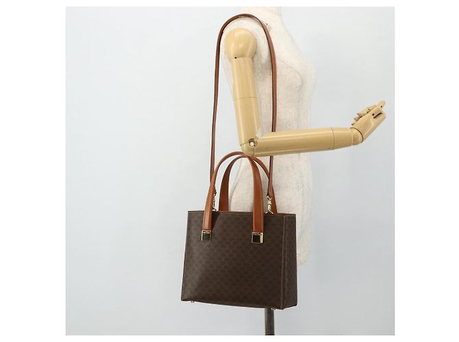 Céline Borsa CELINE Macadam Canvas PVC Pelle 2way Marrone Oro Auth 179713A D'oro - vista 24