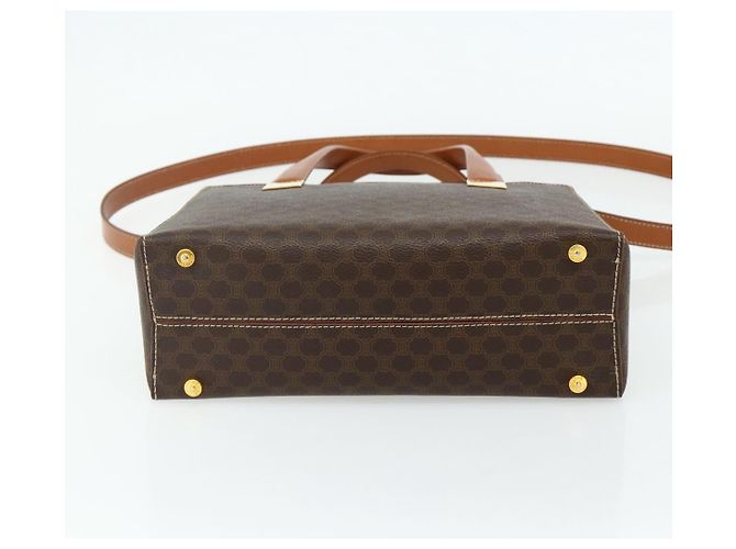Céline Borsa CELINE Macadam Canvas PVC Pelle 2way Marrone Oro Auth 179713A D'oro - vista 5