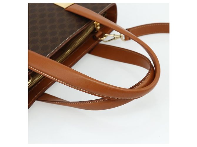Céline Borsa CELINE Macadam Canvas PVC Pelle 2way Marrone Oro Auth 179713A D'oro - vista 7