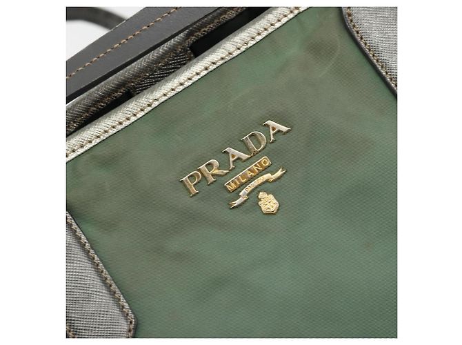 Borsa Tote PRADA Nylon Verde Oro Auth BA12579 D'oro - vista 17