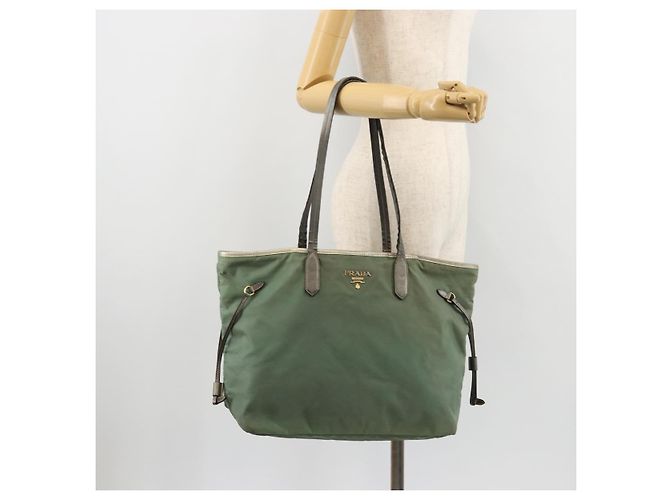 Borsa Tote PRADA Nylon Verde Oro Auth BA12579 D'oro - vista 23