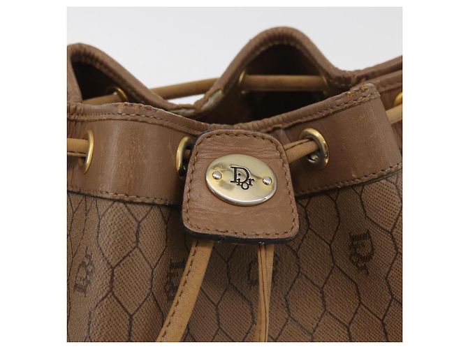 Borsa a Spalla Christian Dior Honeycomb Canvas PVC Beige Oro Auth 180032 D'oro - vista 10