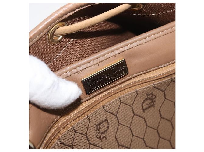 Borsa a Spalla Christian Dior Honeycomb Canvas PVC Beige Oro Auth 180032 D'oro - vista 11