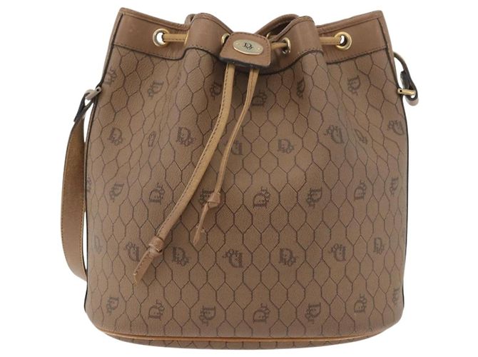Borsa a Spalla Christian Dior Honeycomb Canvas PVC Beige Oro Auth 180032 D'oro - vista 13