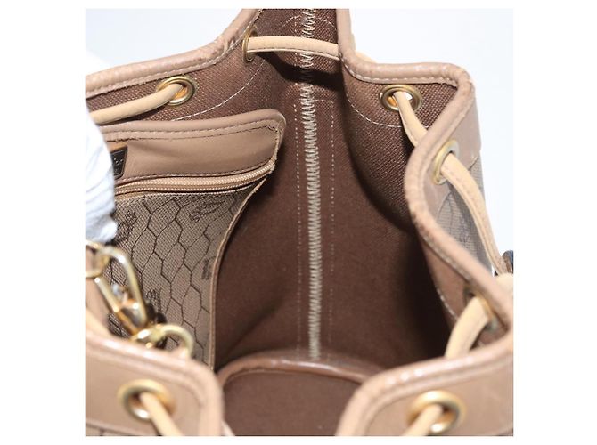 Borsa a Spalla Christian Dior Honeycomb Canvas PVC Beige Oro Auth 180032 D'oro - vista 17